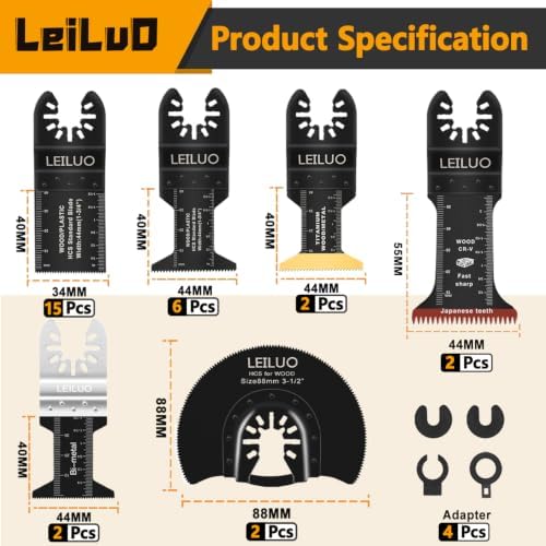 LEILUO 33Pcs Oscillating Tool Blades Wood Metal Multitool Blades Set