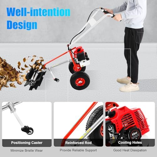 Handheld Lawn Sweeper, 2 Stroke Engine 43CC Gasoline Powered Sweeper, for Park Garden Grass Lawn Gravel Leaves Cleaning
