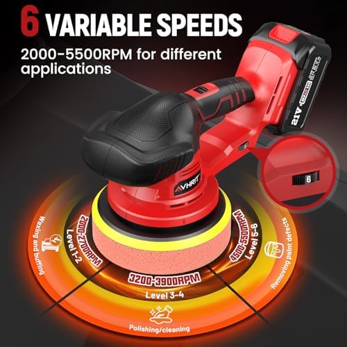 Updated 6 Inch Cordless Car Buffer Polisher with 2x4.0Ah Batteries