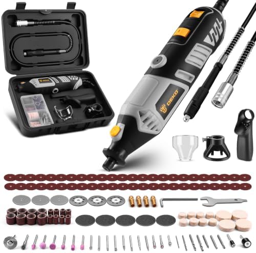 DEKOPRO Rotary Tool Kit, 1.5-Amp Corded Power Rotary Tools with 42" Flex Shaft, 6 Variable Speed, 8,000-35,000 RPM, 129 Pcs Accessories Kit for Cutting, Sanding, Grinding, Carving & DIY Projects Gray