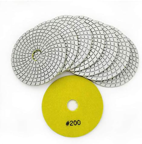SHDIATOOL 8Pcs 4 Inch Diamond Wet Polishing Pads with White Bond Grit 200 Sanding Pads Grinding Pads for Marble Granite Stone