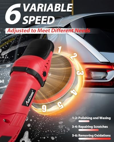 AVID POWER Car Rotary Buffer Polisher Waxer 1200W 6 Speeds, 4*6” Polish Pad
