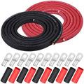 iGreely 2 AWG Gauge Wire 20 Feet Black + 20 Feet Red Ultra Flexible Welding Battery Pure Copper Cable + 5pcs of 5/16" & 5pcs 3/8" Copper Cable Lugs Terminal Connectors with Heat Shrink Tube