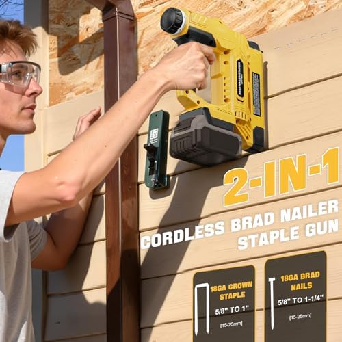 Ecarke Cordless Brad Nailer 2-in-1 Compatible with DeWalt 20V Battery, 18 Gauge Nail Gun 5/8 to 1-1/4 Inch with 2000 Nials for Wood Carpentry, Powered Electric, 2 Mode, Tool Only
