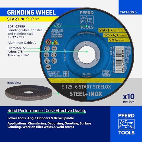PFERD Start STEELOX 5" x 1/4" x 7/8" Grinding Wheel, Pack of 10