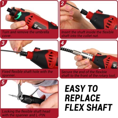 DEKOPRO Rotary Tool Kit, 1.5-Amp Corded Power Rotary Tools with 42" Flex Shaft, 6 Variable Speed, 8,000-35,000 RPM, 129 Pcs Accessories Kit for Cutting, Sanding, Grinding, Carving & DIY Projects Red