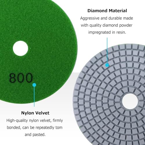 5 Inch Diamond Polishing Pads with 5/8’’-11 Hook & Loop Backing Pads, 10pcs Wet/Dry Concrete Polish Tools Kit for Drill, Grinder, Polisher, 50-3000 Grit Polishing Set for Marble Granite Quartz Stone