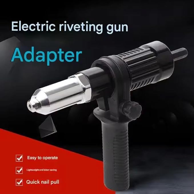 Professional Electric Rivet Gun Adapter Kit,2026 New PopElectric Rivet Gun Adapter Kit,Cordless Electric Drill Riveter Insert Nut Tool,Removable Handle 4 R-ivet Heads for Metal & Aluminum Work