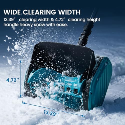 Cordless Electric Snow Shovel, 13.4" Clearing Width Brushless Snow Thrower with 3-Section Splice Pole, 40FT Max Snow Throwing Distance, Handheld Battery Powered Snow Blower for Driveway & Deck