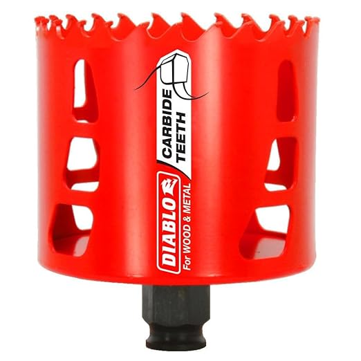 Diablo Carbide Teeth Hole Saw for Wood and Metal - Fits with Snap-Lock Plus Mandrel System, Tool-Free Plug Ejection - 3-1/8" Diameter, 2-3/8" Length - DHS3125CT