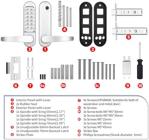 Mechanical Keypad Keyless Entry Door Handle Lock,Pearl Chrome