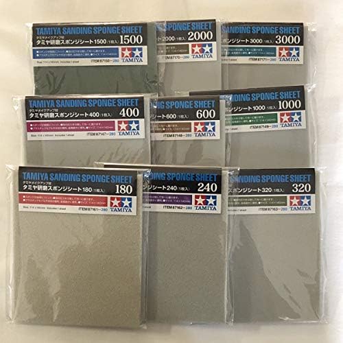 TAMIYA Sanding Sponge Sheet Set of 9 (#180,#240,#320,#400,#600,#1000,#1500,#2000,#3000)