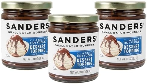 Sanders Classic Hot Fudge Topping 10oz Jar (3-Pack) - Premium Ice Cream Topping, Gluten-Free Chocolate Sauce - Perfect for Cakes, Ice Cream & More - New Wider Jar