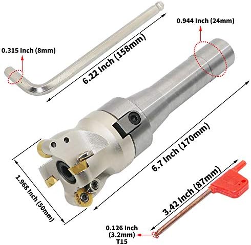 Face Mill Cutter Holder EMRW 6R 50-22+R8-FMB22-7/16+RPMT1204 Hard Alloy Blade+8mm Spanner+T15 Spanner, Used for Fough Machining of The Workpiece on The Milling Machine. (EMRW 6R50-22(1.96 Inch))