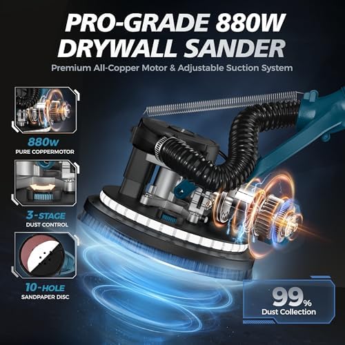 880W Drywall Sander, 5-Speed 1000-2100RPM, Foldable & Extendable Handle