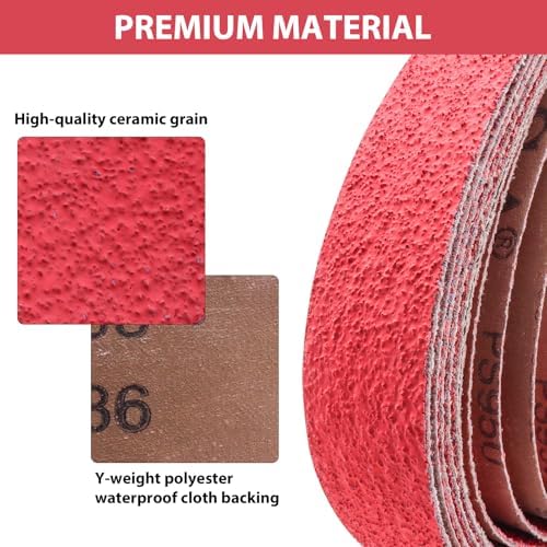 2x72 Inch Ceramic Sanding Belts 36 Grit, 5 Pack