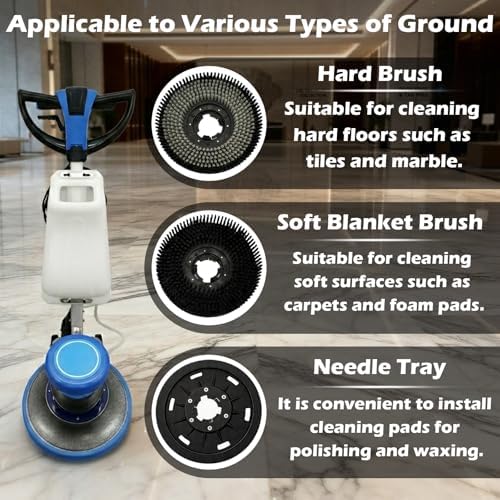 TECHTONGDA Floor Polisher Commercial Floor Buffer Scrubber Buffer Polisher Machine 17" Carpet Cleaning Machine Industrial Orbiter Floor Cleaning 175RPM with 3gal Tank and 3 Brush heads