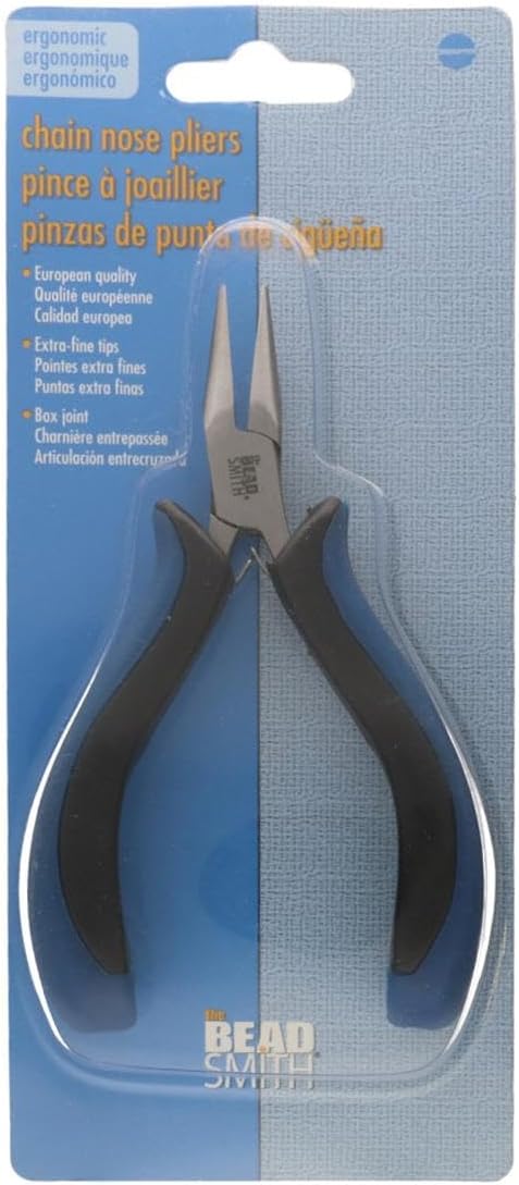 The Beadsmith Ergonomic Chain Nose Pliers – 5 inches (127mm) – Comfortable Ergonomic Grip, Double-Leaf Springs & Polished Steel Head – Extra-Fine Tips for Precision to Medium Level Work