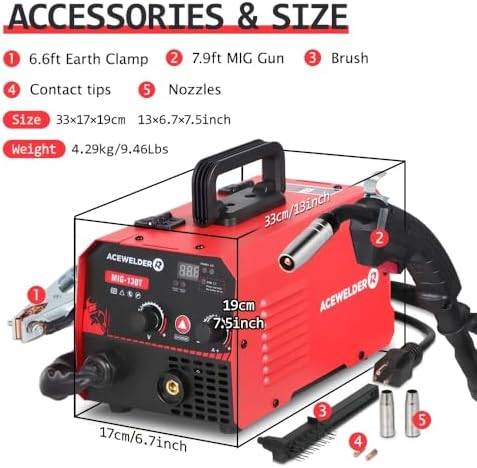 ACEWELDER 130A Gasless Flux Core MIG Welder Welding Machine 110V Portable IGBT Inverter Synergy Welder Machine