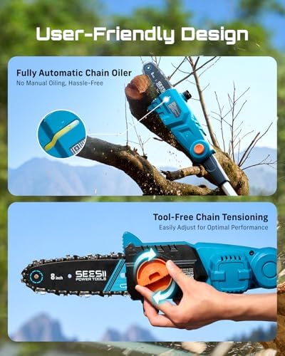 SEESII 21V 8-Inch Electric Pole Saw, Battery & Charger Included