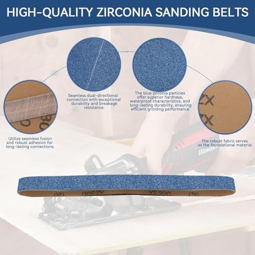 1x42 Inch Sanding Belts 12 Pcs 3 Grits Sizes (4 Each of 80/120/150 Grits) Heavy Duty Belt Sander Zirconia Belt Sander Paper for Wood, Metal, Stainless Steel, Cars, and Furniture