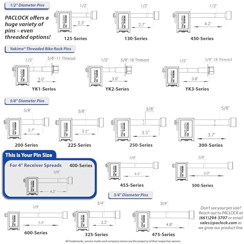 PACLOCK's 80-Series Trailer Hitch Lock, UCS, 400" Pin for 4" Receivers, High Performance 6-Pin Cylinder, One Lock Keyed to a Number U-Pick! w/ 2 Keys, Black