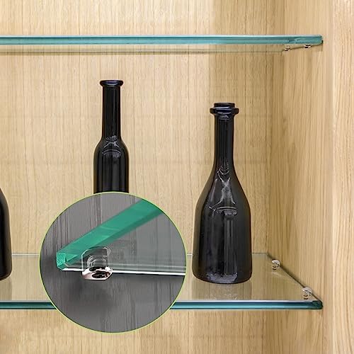 Glass Shelf Bracket, 20Pcs Wall Mounted Adjustable Glass Shelf Bracket Pegs Zinc Alloy Half Round Glass Clamp Clips with Pin Frameless Glass Shelf Holders Supports, Brushed Finish