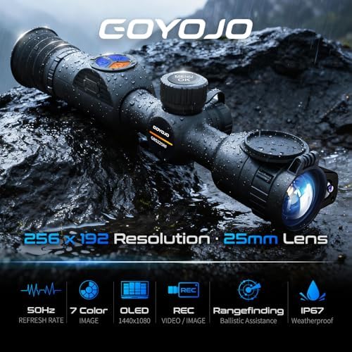 GOYOJO GRS Series Thermal Riflescope for Hunting, 256X192 High Resolution Thermal Imaging Scope with 50Hz High Sensitivity Optics IR Night Vision Rifle Scope, Rangefinding & Ballistic Assistance, RAV