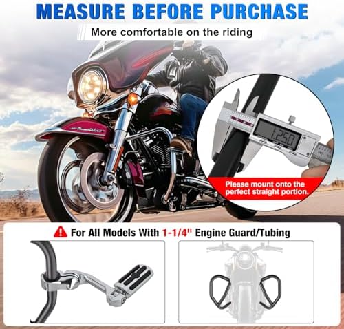 Nilight 1.25" Motorcycle Highway Pegs For Harley Davidson Touring Road King Street Glide Sportster, Adjustable Long Angled Foot Pegs Clamp Universal For 1-1/4" Engine Guard Crash Bars Highway Footpegs