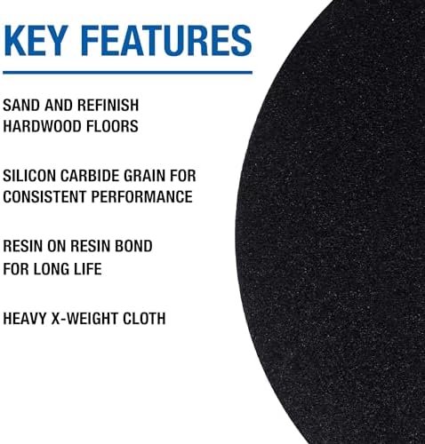 Mercer Industries 429080 Silicon Carbide Floor Sanding Disc, Cloth Back, 19" x 2" Hole, Grit 80X, 20-Pack