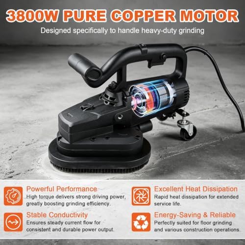 3 Head Concrete Grinder with Long Handle, Electric Diamond Polisher Machine