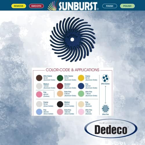 Dedeco Sunburst Radial Bristle Discs 48-Pack - 7/8" Curved - Blue 400 Grit (Fine) - Aluminum Oxide for Polishing & Finishing