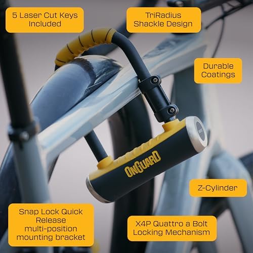 OnGuard Pitbull Medium U-Lock – 14 mm Hardened Steel Shackle (90 × 175 mm) – X4P Quad Lock, Z-Cylinder, TriRadius Design, 5 Keys & Mount Bracket