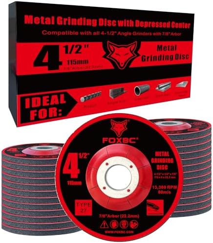 FOXBC 4-1/2 Inch Grinding Wheels for Angle Grinder, Aluminum Oxide Grinding Disc for Metal & Stainless Steel, Type 27, Depressed Center 4-1/2" x 1/4" x 7/8" - 25 Pack