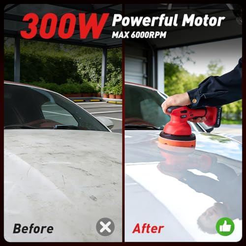 6 Inch Cordless Car Buffer Polisher kit w/ 2x2000mAh 21V Batteries