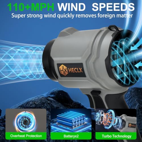 Cordless Leaf Blower with 2 Batteries & Charger, Gray