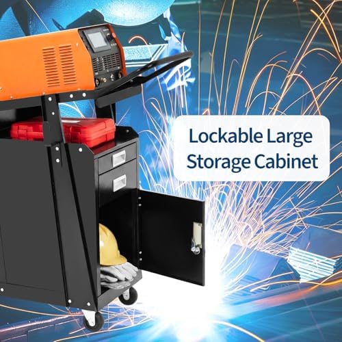 Welder Cart with Drawers and Cabinet, Heavy Duty Welding Cart with Safety Chains and Cylinder Slots for Mig/Tig Welder and Plasma Cutter,220 LB Weight Capacity