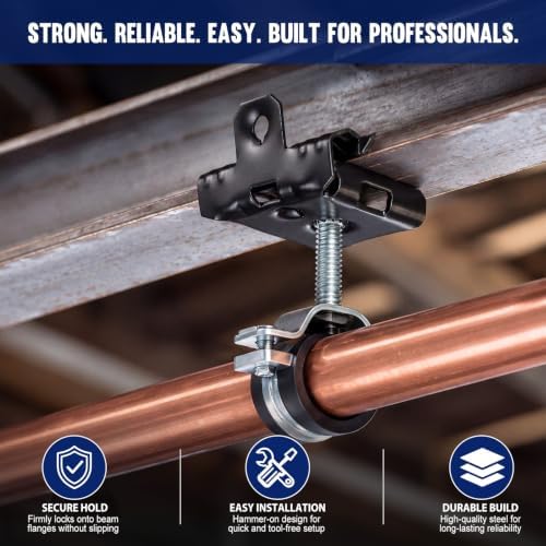 Hicarer 50 Pack Hammer-on Flange Clips with Threaded Stud for 1/8" to 1/4" Flange Beam Clamp with Hole Cable Clip Spring Steel Black E-coat Finish