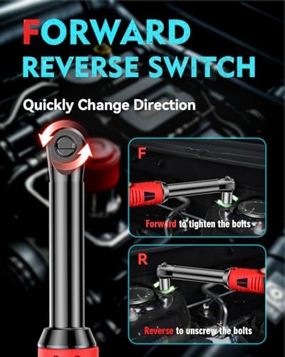 SOARFLY 3/8" Cordless Ratchet Wrench Set, Extended Electric Ratchet Wrench, 40 Ft-lbs (55 N.m), 450 RPM, 16.8V Wrench Ratchet Set with 2*2000mAh Lithium Batteries, Variable Speed, 7 Sockets, LED Light