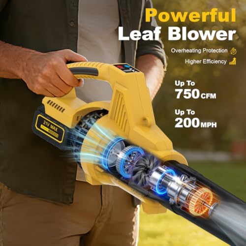 Leaf Blower Cordless, 750CFM with 2x5.5Ah Battery Powered Handheld Blower
