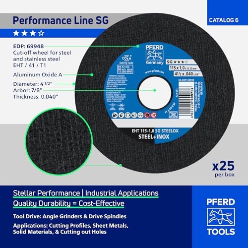 PFERD Tools 4-1/2" x 0.040" x 7/8" Cut-Off Wheel, Type 1, 25-Pack