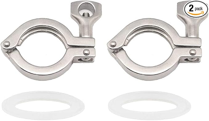 Beduan 1" Sanitary Tri Clamp, 304 Stainless Steel Single Pin Heavy Duty Tri Clamp Clover with Wing Nut for Ferrule TC Tube OD 1" (Pack of 2, Flange Size: 34MM)