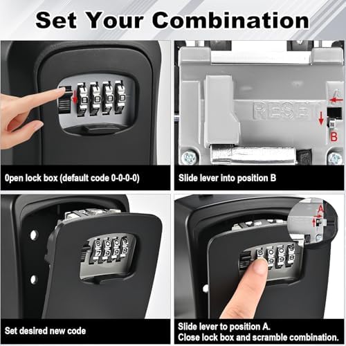 6 PCS L Large Key Lock Box, 4.5”x3.7”x1.5” Waterproof Kirsite | Combination Lockbox for Keys Outdoor, Portable Key Lock Box Wall Mount with Code (L Size, Black)