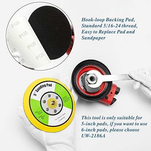 5 inch Air Random Orbital Sander, MAX 12000 RPM 3/16" Orbit Heavy Duty Dual Action Pneumatic Palm Sander, for Auto Body Woodworking Metal, with 10 Sandpapers & Extra Backing Pad