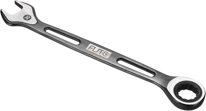 HARFINGTON Ratcheting Combination Wrench 32mm Stubby Wrench Metric High Carbon Steel Double 12-Point Box Open-Ended Ratchet Spanner Tool for Household Garage Workshop Auto Repairs, Black