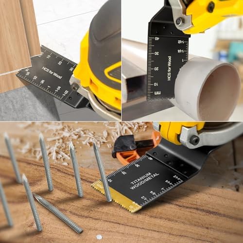 AIFICUT 40 Pcs Oscillating Saw Blades Universal Wood Plastics Metal Titanium Multitool Blades Kits Fit Dewalt Rockwell Milwaukee Makita Bosch