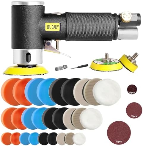 Mini Air Sander,Random Orbital Air Sander Kit,Mini Pneumatic Sander for auto sanding tools kits with 1/2/3inch Polishing Sponge & Wool Pads Sandpapers (1"2"3" Buffer&Sander Kit)