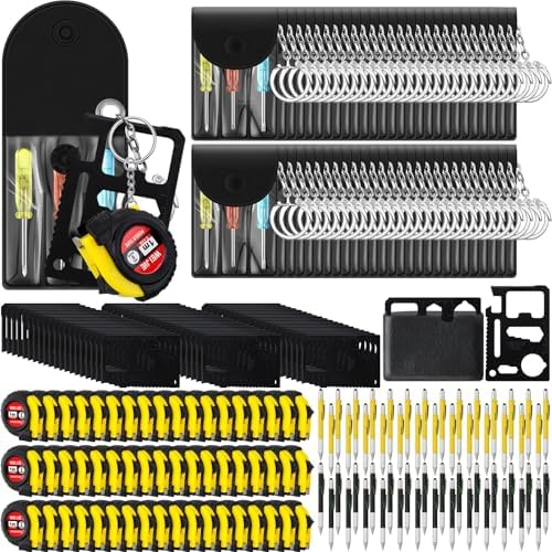216 Pcs Mini Screwdriver Tape Keychain Set Multitool Pen Card Father's Gifts Bulk Mini Tool Set for Adult Men Dad (Yellow,Black)