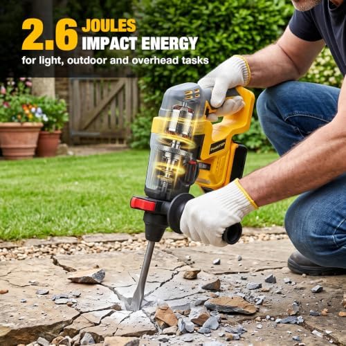 SDS Plus Cordless Rotary Hammer Drill for De-walt 20v Max Battery, Hammer Drill 20v Brushless for Concrete/Masonry/Wood/Metal, Rotomartillo, 4 Functions, 5 Drills with Gloves (Battery Not Included)