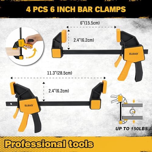 8-Piece Clamps for Woodworking - 4 Pcs 6 inch Bar Clamps, 4 Pcs Heavy Duty Metal Spring Clamps, Bar Clamps with 150 LBS Load Limit, Quick Release Triggers